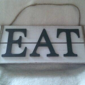 EAT - Farmhouse Style Wood Sign Home Decor Sign Rope Hanger Large Wooden 3D